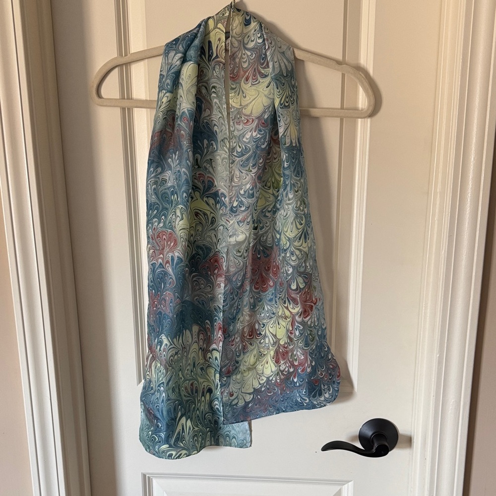 Habotai Silk Watercolor Bouquet Patterned Long Scarf
